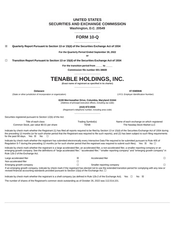 Miniature Tenable Rapport trimestriel 2022-q3