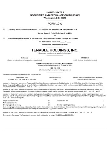 Miniature Tenable Rapport trimestriel 2023-q1