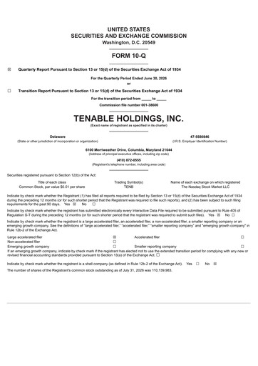 Miniature Tenable Rapport trimestriel 2026-q2