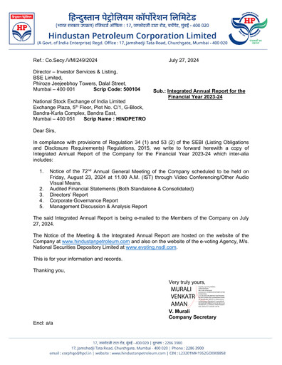 Miniature Hindustan Petroleum
 Rapport annuel 2023-2024