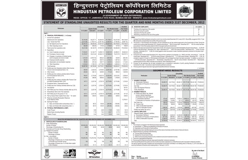 Thumbnail Hindustan Petroleum
 Quarterly Report 2012-q3