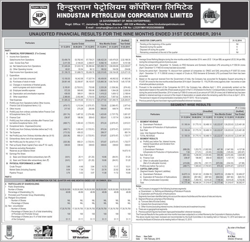 Thumbnail Hindustan Petroleum
 Quarterly Report 2014-q3