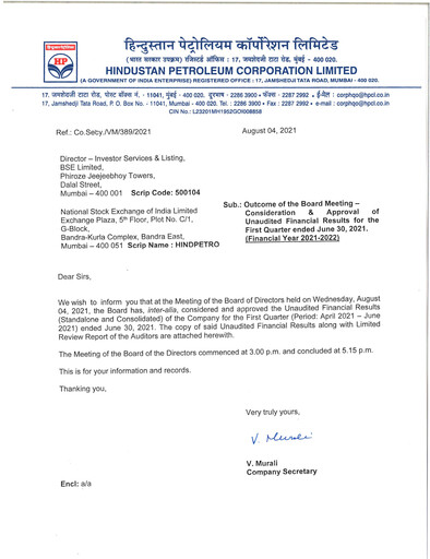 Thumbnail Hindustan Petroleum
 Quarterly Report 2021-q1
