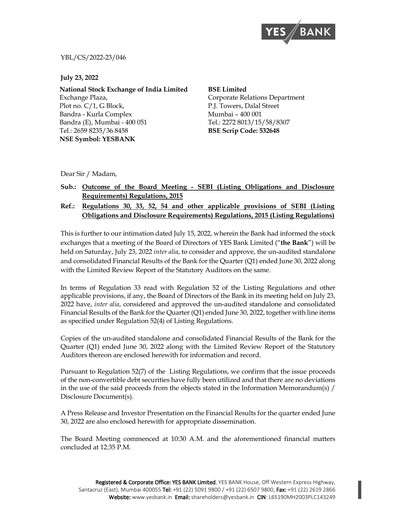 Thumbnail Yes Bank
 Quarterly Report 2022-q1