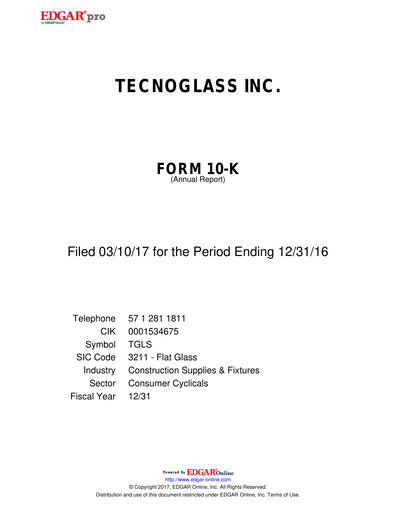 Vorschaubild Tecnoglass Jahresbericht 2016