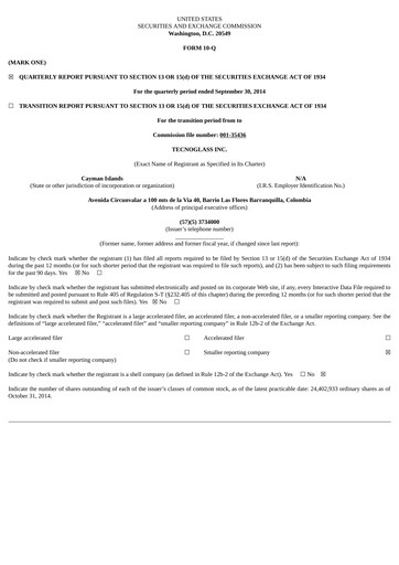 Miniature Tecnoglass Rapport trimestriel 2014-q3