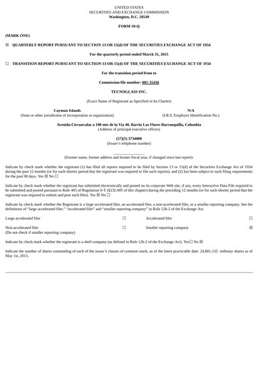 Miniature Tecnoglass Rapport trimestriel 2015-q1