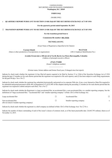 Miniature Tecnoglass Rapport trimestriel 2015-q3