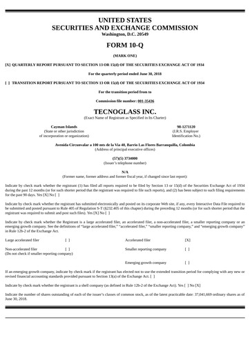 Miniature Tecnoglass Rapport trimestriel 2018-q2