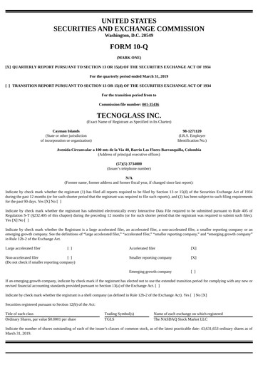 Miniature Tecnoglass Rapport trimestriel 2019-q1