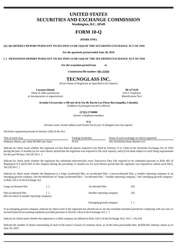 Miniature Tecnoglass Rapport trimestriel 2019-q2
