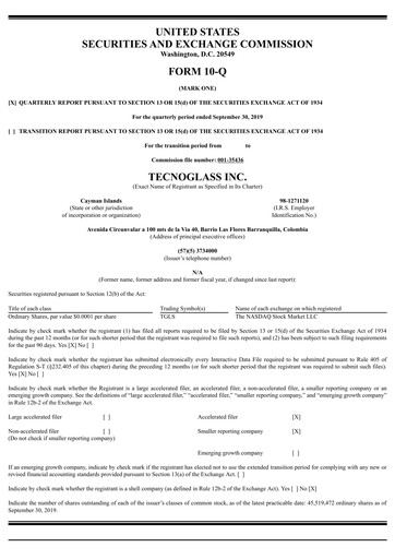 Miniature Tecnoglass Rapport trimestriel 2019-q3