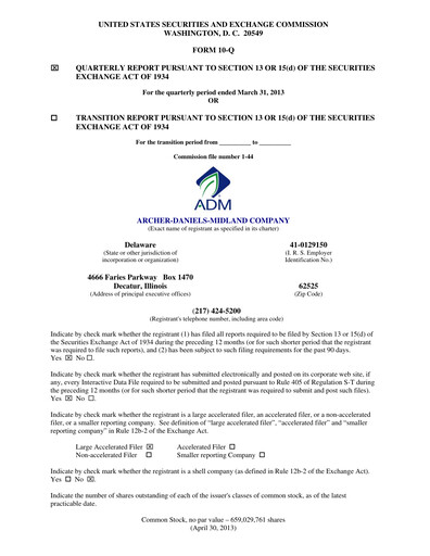 Miniature Archer Daniels Midland (ADM)
 Rapport trimestriel 2013-q1