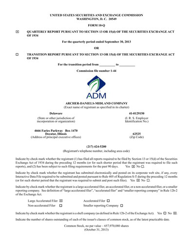 Miniature Archer Daniels Midland (ADM)
 Rapport trimestriel 2013-q3