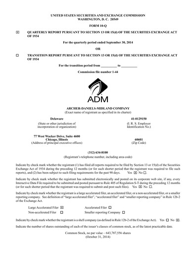 Miniature Archer Daniels Midland (ADM)
 Rapport trimestriel 2014-q3