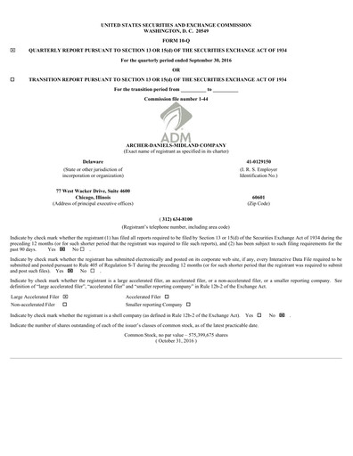 Miniature Archer Daniels Midland (ADM)
 Rapport trimestriel 2016-q3