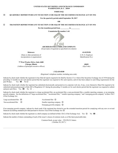 Miniature Archer Daniels Midland (ADM)
 Rapport trimestriel 2017-q3