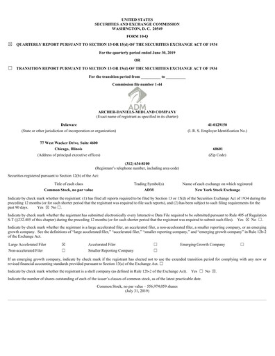Miniature Archer Daniels Midland (ADM)
 Rapport trimestriel 2019-q2