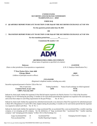 Miniature Archer Daniels Midland (ADM)
 Rapport trimestriel 2021-q2