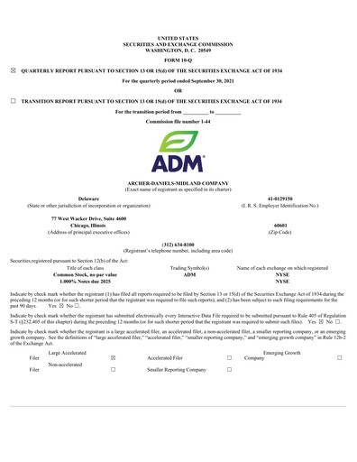 Miniature Archer Daniels Midland (ADM)
 Rapport trimestriel 2021-q3