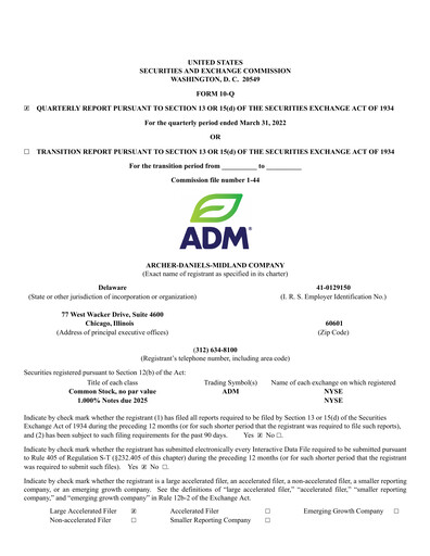 Miniature Archer Daniels Midland (ADM)
 Rapport trimestriel 2022-q1