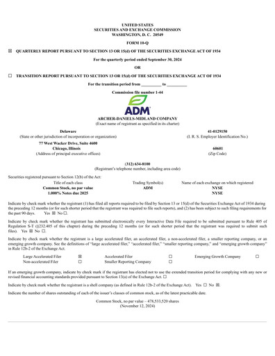 Miniature Archer Daniels Midland (ADM)
 Rapport trimestriel 2024-q3