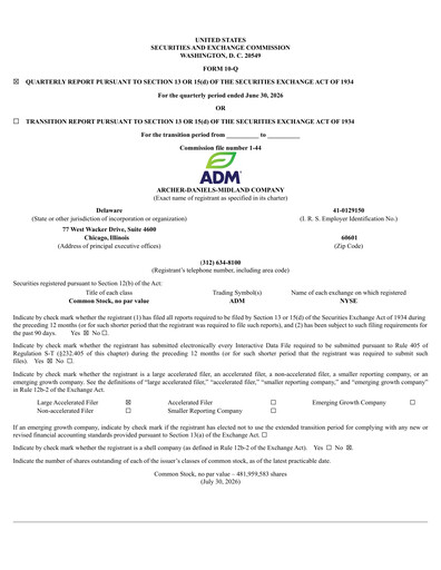 Miniature Archer Daniels Midland (ADM)
 Rapport trimestriel 2026-q2
