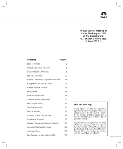 Thumbnail Tata Consumer Products
 Annual Report 2007-2008