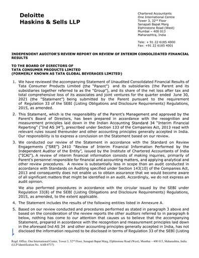 Thumbnail Tata Consumer Products
 Quarterly Report 2021-q1