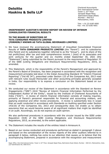 Thumbnail Tata Consumer Products
 Quarterly Report 2021-q2