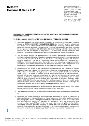Thumbnail Tata Consumer Products
 Quarterly Report 2022-q1