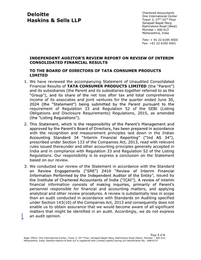Thumbnail Tata Consumer Products
 Quarterly Report 2024-q1