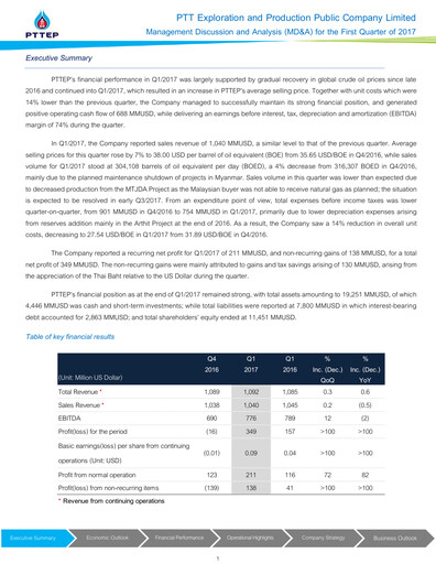 Thumbnail PTT Exploration and Production Quarterly Report 2017-q1