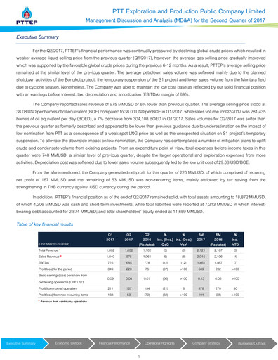 Thumbnail PTT Exploration and Production Quarterly Report 2017-q2