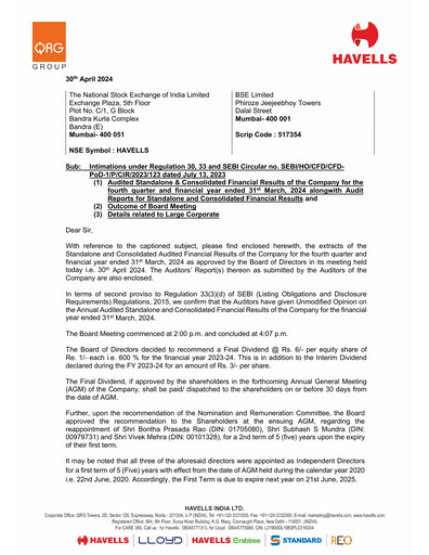 Thumbnail Havells India Financial Statement 2023-2024
