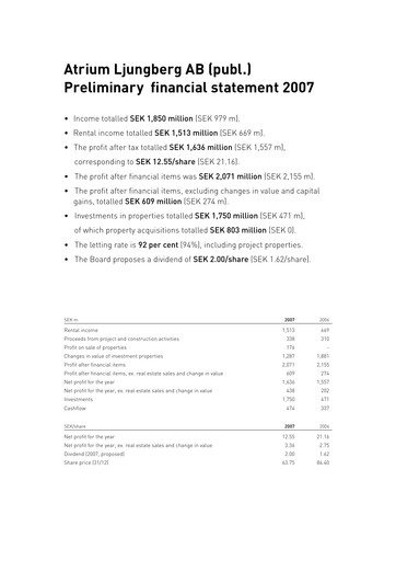Thumbnail Atrium Ljungberg Financial Statement 2007