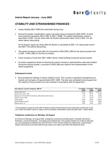 Thumbnail Bure Equity AB Half-year Report 2003-h1