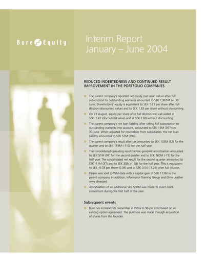 Thumbnail Bure Equity AB Half-year Report 2004-h1