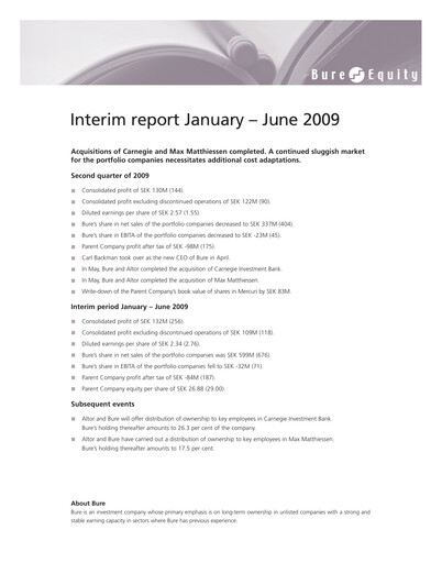 Thumbnail Bure Equity AB Half-year Report 2009-h1