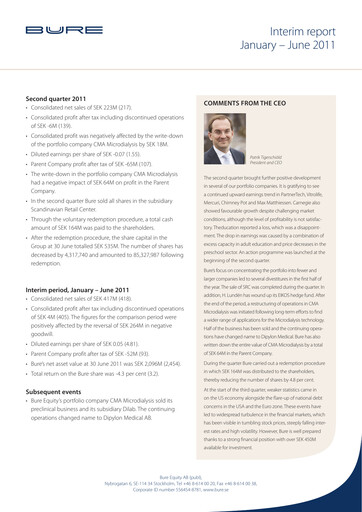 Thumbnail Bure Equity AB Half-year Report 2011-h1