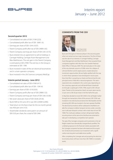 Thumbnail Bure Equity AB Half-year Report 2012-h1