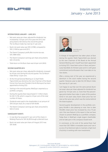 Thumbnail Bure Equity AB Half-year Report 2013-h1