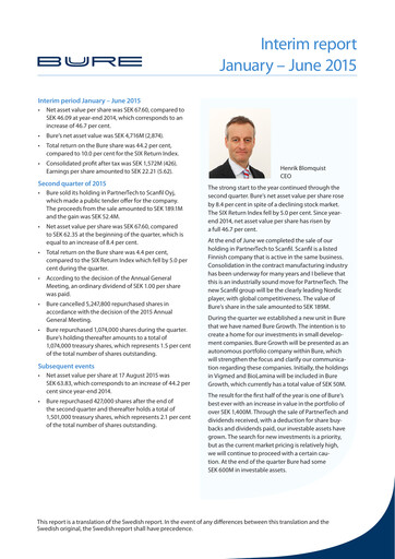 Thumbnail Bure Equity AB Half-year Report 2015-h1