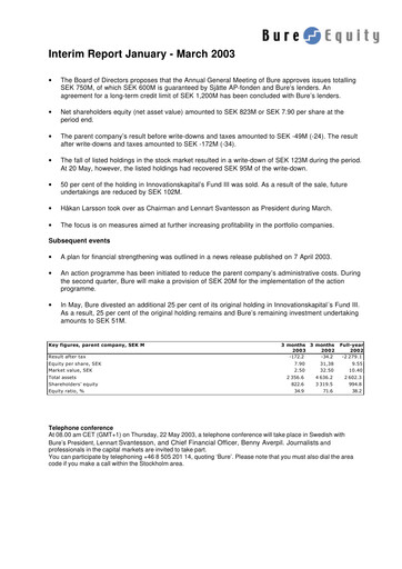 Thumbnail Bure Equity AB Quarterly Report 2003-q1