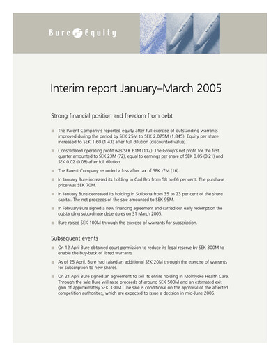 Thumbnail Bure Equity AB Quarterly Report 2005-q1