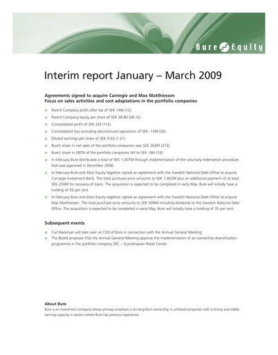 Thumbnail Bure Equity AB Quarterly Report 2009-q1