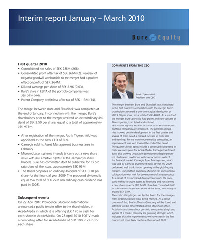 Thumbnail Bure Equity AB Quarterly Report 2010-q1