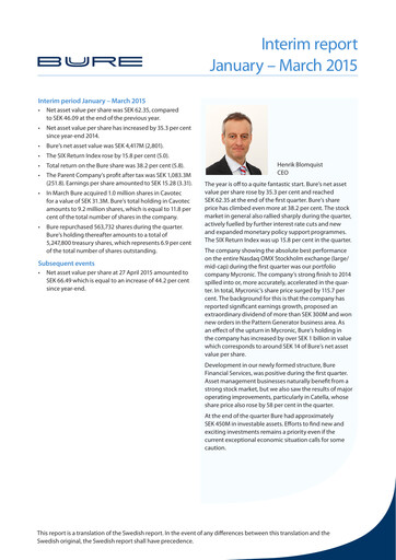Thumbnail Bure Equity AB Quarterly Report 2015-q1