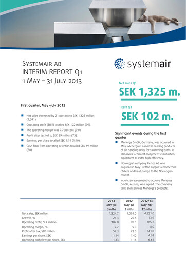 Thumbnail Systemair AB Quarterly Report 2013-q1