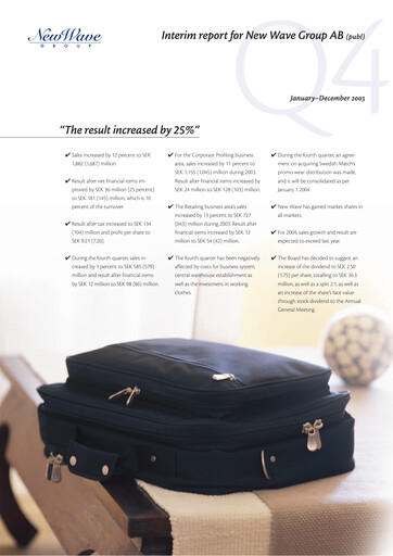 Thumbnail New Wave Group Quarterly Report 2003-q4